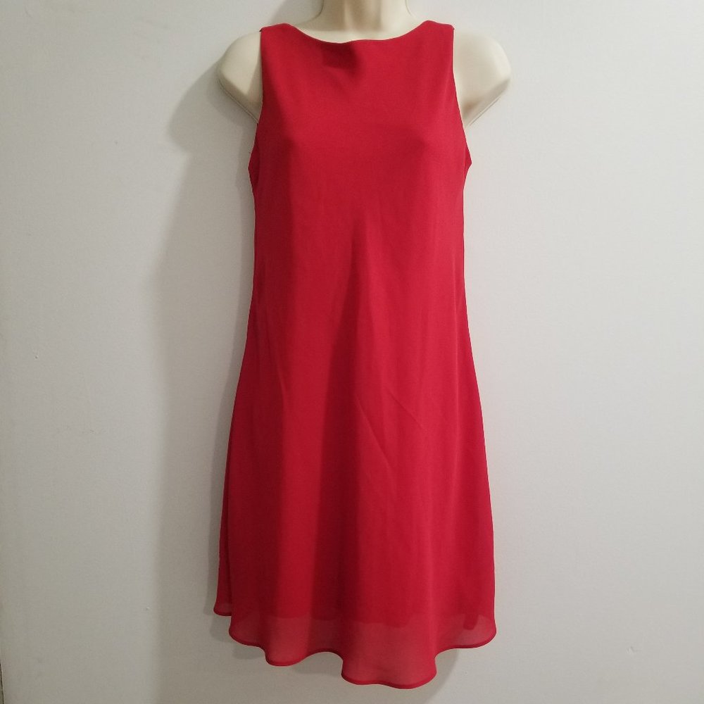 Alyn Paige Vintage Scoop Neck Sleeveless Red Shift Lined , Chiffon Dress Small